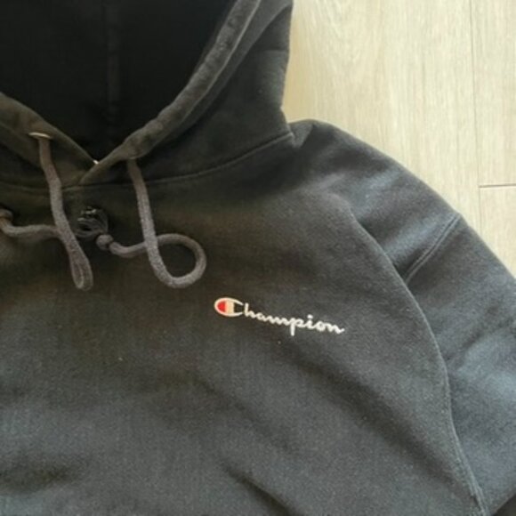 Champion Reverse Weave Hoodie Men’s Large Black Plain Heavy Thick Pullover - Picture 2 of 5